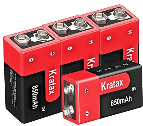 Kratax Pile 9V Batterie Rechargeable Li-ION 850mAh (4 Piles) Certifiée pour Alarme de Détecteur de Fumée, Multimètre, Radio-Microphone, Panneau de Protection Intégré