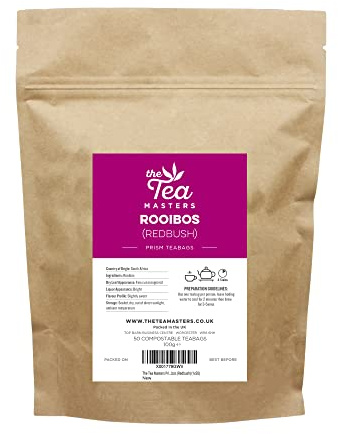 The Tea Masters Prism Teabags - 50 Pcs Premium Rooibos Tea Bags - Redbush with 100% Real Leaves Flavour - Richly Flavoured Loose Blend, Perfect for Every Teatime