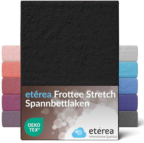 etérea Frottee Spannbettlaken 120x200-120x220 cm Schwarz für 15-25 cm Steghöhe 80% Baumwolle + 20% Polyester - Oekotex Spannbetttuch Bett Bezug Matratzen - Bettlaken 120x200cm - 120x220cm Black