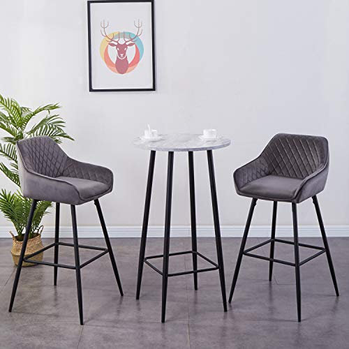 JYMTOM Barhocker 2er Set Barstuhl Küchenstühle mit Rückenlehne, Fußstütze, Armlehnen Metall Tresenhocker (Samt grau (2pc))