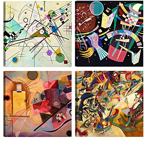 DìMò ART Wassily Kandinsky Lot de 4 tableaux modernes 30 x 30 cm chacun, impression sur toile, décoration artistique classique pour cuisine, chambre à coucher, salon