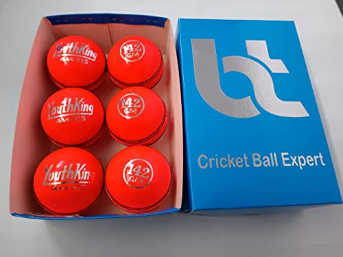 BT,Pelota de cricket de 142 g, color rojo y naranja, bola de cricket dura apta para murciélagos hecha de fuentes sostenibles, 142 g para niños y mujeres