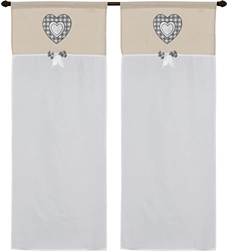 Par de cortinas de cristal de cocina con trabilla Art Maryland tejido efecto lino seda de poliéster para ventana y puerta ventana en salón cocina baño medidas 60 x 150 cm corazón gris