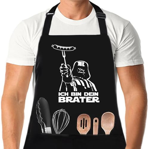 DXDXDXD Grillschürze für Männer Star Wars Schürze ICH BIN DEIN BRATER, mit 4 Taschen 95cm Große Kochschürze Herren Lustige Kochen Grillen Starwars Schürze Geschenk