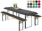 heimtexland ® Bierzeltgarnitur Auflagen Set 3-teilig Tischdecke Bierbankauflage Polster Kissen Biergarnitur Typ698 Schwarz für Tischmaß 70x220 cm