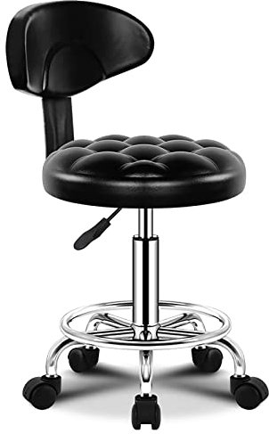 VITIWEDTY Rollhocker Drehhocker mit Rückenlehne Arbeitshocker Praxishocker Drehstuhl Bürohocker mit Rollen Höhenverstellbar Hydraulische Sitzhocker aus Kunstleder für Massage Salon (C Black backrest)