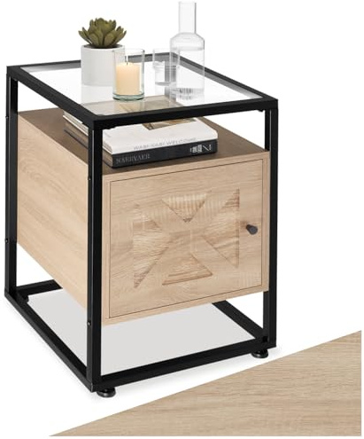 tectake® Mesitas de Noche con Estructura de Acero, Mesita de Noche, Mesa Auxiliar Ideal para Decoracion Hogar y Muebles Dormitorio - 40 x 43 x 60,5 cm Madera Industrial Clara, Roble Sonoma