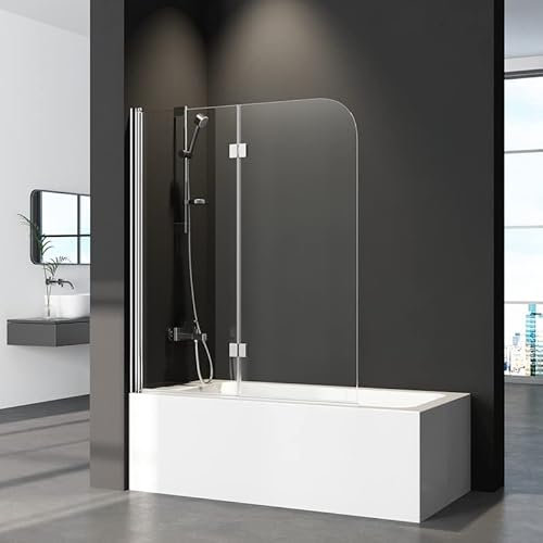 Duschwand für Badewanne 2-teilig Faltbar 100x140cm Badewannenaufsatz, Klappbar Glas Duschabtrennung für Badewanne aus 6mm Sicherheitsglas (ESG) mit Nano Beschichtung