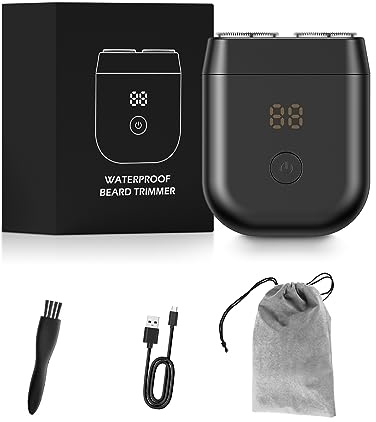 Electric Razor for Men, Type-C Rechargeable Mini Electric Beard Shaver with LCD Display, Cordless Mens Rotary Razor, IPX7 Waterproof Wet and Dry Shaver for Home and Travel use, Easy to Clean & Carry