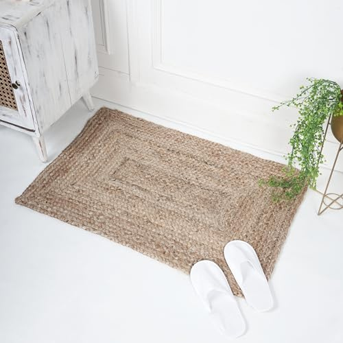 RAJRANG Rectangular Jute Rug Handwoven Reversible Indoor Outdoor Rug for Kitchen, Entryway, Living Room, or Garden– Natural Braided Area Rug for Home Décor 70 x 121 cm