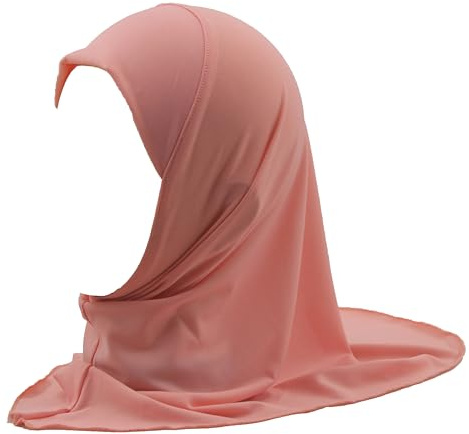 Modest Beauty Girls Hijab Muslim Kids Scarf Headwear Solid Color for 2-6 Years Ready to Wear (Orange Pink, for age 2-6)