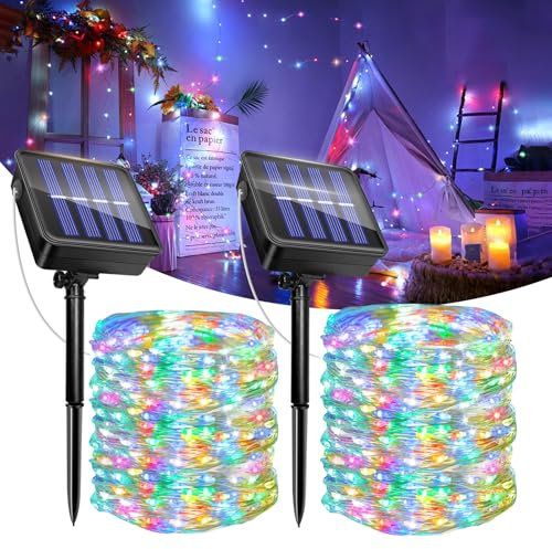 2 Pack Solar String Lights Outdoor Waterproof, Total 240LED 24M/80Ft Solar Fairy Garden Light, 8 Modes Copper Wire Lighting, Indoor/Outdoor for Patio, Wedding, Party, Christmas Decorative(Multicolor)