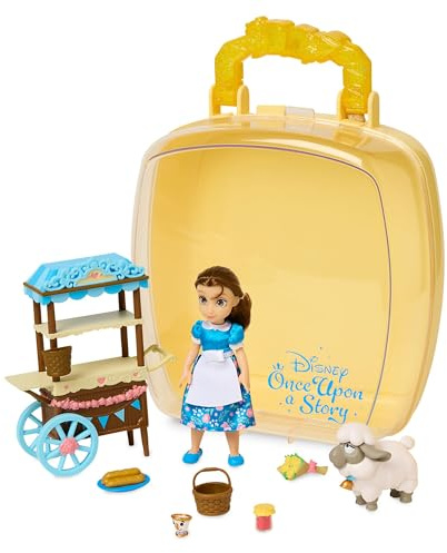 Disney Store Official Belle Mini Doll Playset, Beauty and the Beast, 9 Pc., Toy Figure Set with Accessories, Including Food Cart, Chip and Sheep - Suitable for Ages 3+