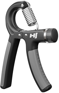 Hop-Sport Handtrainer einstellbar von 5-60 KG Fingerhantel Unterarmtrainer mit extra starker Feder (schwarz-grau)
