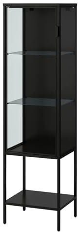 BRCYKRWY Glasvitrine Stehend Vitrinenschrank Curio Vitrine Bücherschrank Mit Glastüren Vitrinenschrank Küchenschrank Ausstellungsvitrine Aus Hartglas Für Wohnzimmer Und Sammlung Bücher Wein(Nero)