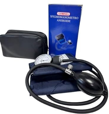 LAMONEA - Sfigmomanometro Manuale Professionale da Braccio Aneroide a Due Tubi con Pompa, Certificato CE - Misuratore Pressione con Pompetta e Custodia - Bracciale per Adulti - LAM/MC-20B