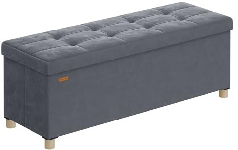 SONGMICS Storage Ottoman, 38 x 110 x 40 cm, Folding Storage Bench with Lid, Footstool, Footrest, 112 L, Velvet Surface, for Bedroom, Hallway, Living Room, Slate Grey LSF0518G03