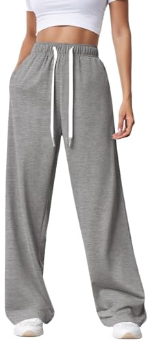 Getervb Pantalon Jogging Femme Pantalon de Sport Taille Haute Pantalons de Survêtement Baggy avec Poches Pantalons de Détente pour Yoga Running Fitness Training