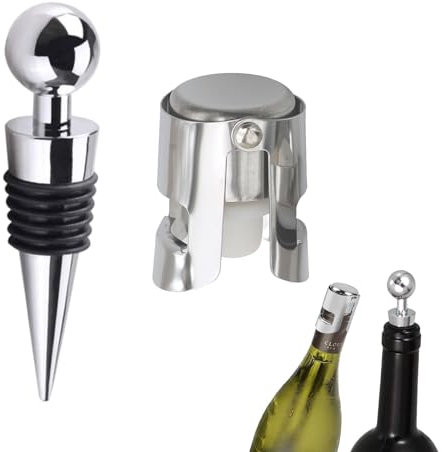 2 tapones para botellas de champán, cierre de vino, cierre para botella de champán, para colección de vino, champán, cerveza (plata)