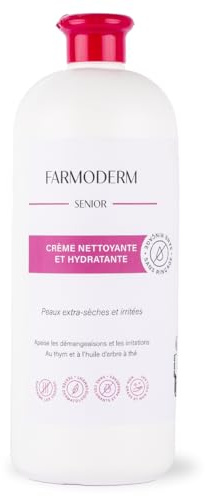 Farmoderm Gel Douche sans Rinçage & Hydrante (1L) - Crème nettoyante antibactérien & anti-odeur pour les peaux sèches & sensibles - Pour les personnes âgées, alitées, incontinentes