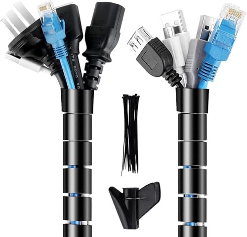 Gaine câble 22 mm - 3m, Canal Flexible avec 20 Serre-câbles (4 * 200mm) et Outil d'insertion, Spirale de Protection - Cache câble sécurisé - Gestion de câbles Bureau - Noir