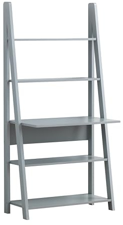 Tall Ladder Desk with Five Tier Shelves Space Saving Home Office Furniture Oak Finish