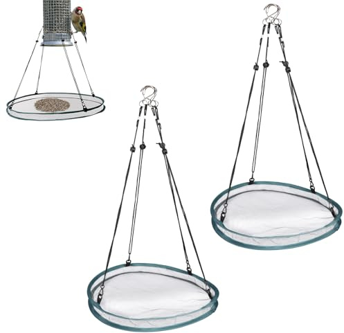 Fukaisu 2pcs Bird Feeders for Outdoors, 16 Inch Bird Feeder Tray Large with 8 Hanging Ropes Hanging Mesh Seed Tray Platform for Yard Garden Backyard (Green)
