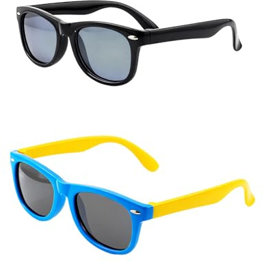 Vaceer Lot de 2 paires de lunettes de soleil polarisées pour enfants, garçons et filles, protection UV400 rétro, incassables, pour la plage, l'école, les voyages, les fêtes (2 styles)