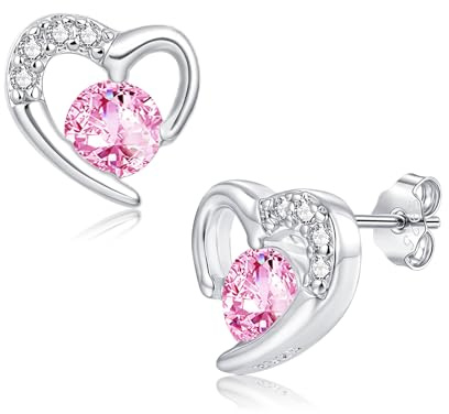 Zolkamery Ohrstecker Silber 925, 925 Sterling Silber Rund/Stern/Schleife/Herz Stecker Ohrringe für Mädchen, Klein Hypoallergen Kinderohrringe mit Weiß Rosa Lila Zirkonia,10mm Süß Kinderschmuck