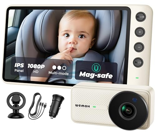 WEMOH N.1 Telecamera per Auto per Bambini Magnetica con Monitor IPS 1080P, Visione Notturna Automatica e Montaggio Magnetico – Display da 5, Modalità Zoom/Specchio, Alimentazione USB, Configurazione