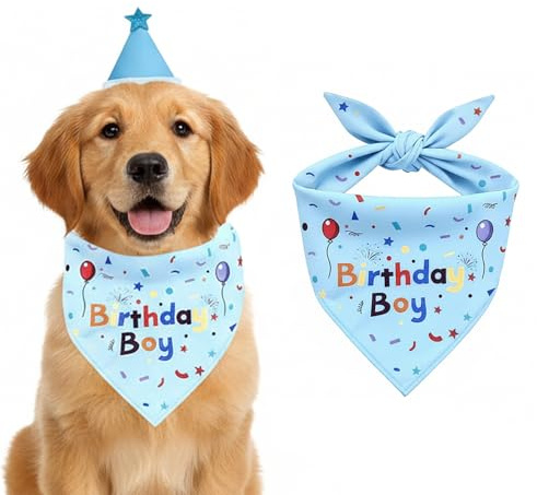 1 set hundfödelsedagsdekorationer, hundfödelsedagshatt/bandana | hundhalsduk och partyhatt,hundfödelsedagsdekoration, födelsedagshatt/halsduk, slips/födelsedagshatt/tillbehör (blå)