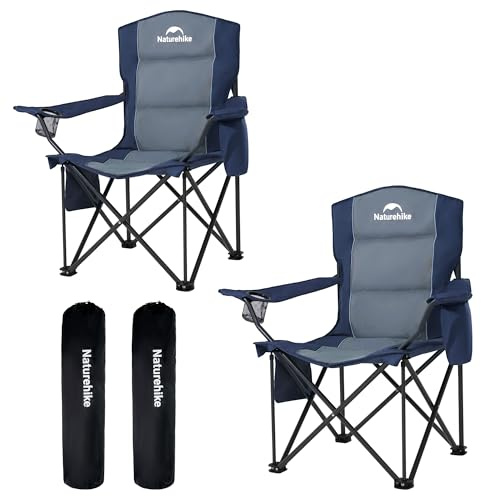 Naturehike 2-delad campingstol, bärbar fällstol, 200 kg, campingstol, klappstol, fodrad, med kopphållare, fiskstol, picknick, trädgård, utomhus, strand (blå)