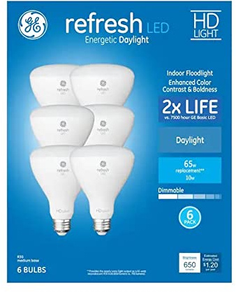 GE Refresh 6-Pack 65 W Equivalent Dimmable Daylight Br30 LED Light Fixture Light Bulb, Packaging May Vary
