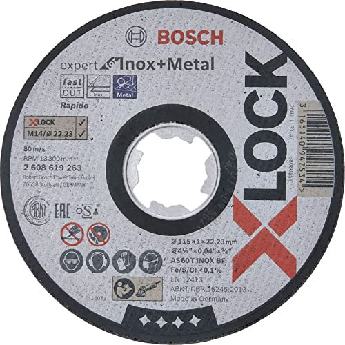 Bosch Professional 2608619263 Mola da Taglio Dritta, per Inox e Metallo, X-Lock, Ø115 mm, Diametro Ø: 22.23 mm, Spessore: 1 mm