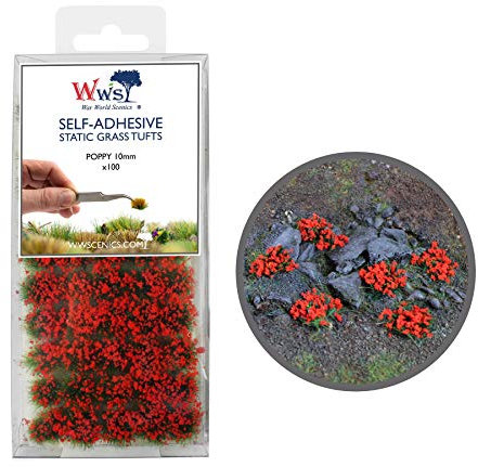 War World Scenics 100 x Mechones Autoadhesivos de Hierba Estática Amapolas de 10mm – Modelismo Wargame Escenografía Ferroviario Diorama Miniatura Maqueta Manojo Césped Seguimiento Envío