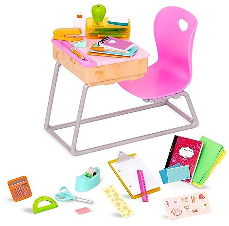 Our Generation Flying Colours Set – School Desk and Classroom Supplies for 18-inch Dolls – 46 Piece School Playset