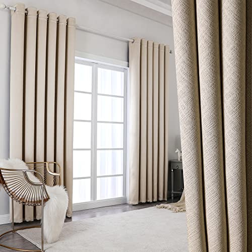 Krismile 100% Blackout Thermal Insulated & Noise Reducing Curtains - Thick Beige Short Panels for Bedroom, Room Darkening, 46 x 62inch 2 Panels