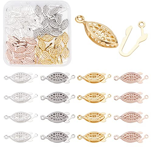 PandaHall 40 uppsättningar filigran pärllås, 4 färger ovala lådspännen enkelband smycken lås halsband armband kontakter för pärlknutna smyckestillverkning gör-det-själv hantverk