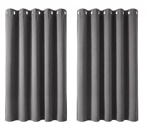 Deconovo Blackout Curtains Super Soft Thermal Insulated Curtains Blackout Eyelet Blackout Curtains for Bedroom 66 x 63 Inch Light Grey 2 Panels