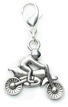 Miniblings Fahrer Enduro Charm Anhänger Motorrad Crossmaschine silber sitzend - Handmade Modeschmuck I Kettenanhänger versilbert Bettelanhänger Bettelarmband Anhänger für Armband