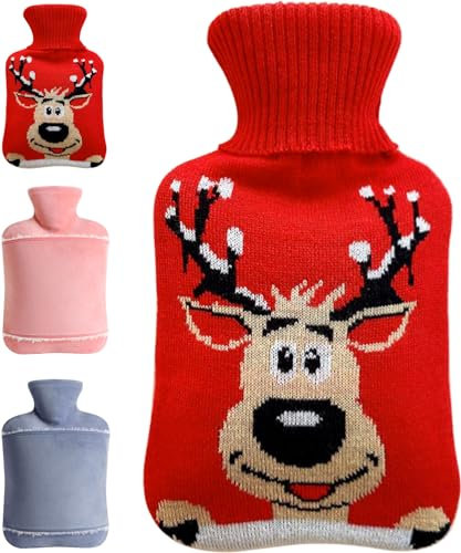 Wärmflasche mit Bezug, 2L Wärmflasche Groß XL, Auslaufsicher Wärmflaschen Mit Flauschbezug, PVC Hot Water Bottle, Bettflasche für Erwachsene & Kinder, Ideal für Weihnachten Geschenke (Rentier)