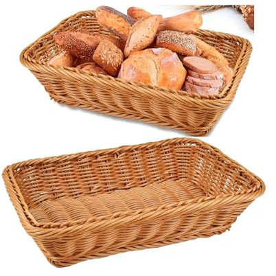 Kopinma 2 cestas rectangulares para mesa o mostradores para pan, frutas y verduras, para mercados y panadería