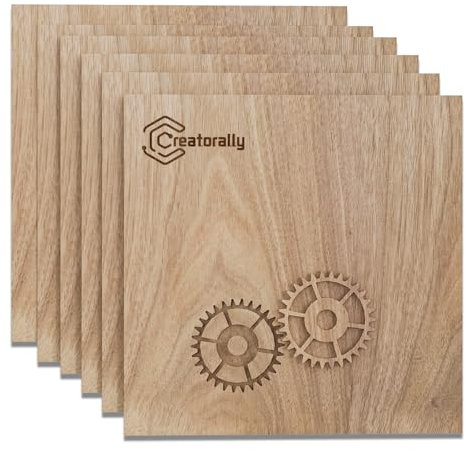 Creatorally Contreplaqué 3mm, Plaque Bois pour Gravure Laser, Planche Noyer Noir 30x30 cm 6 Pièces pour Découpe CNC Peinture, Bricolage Projets