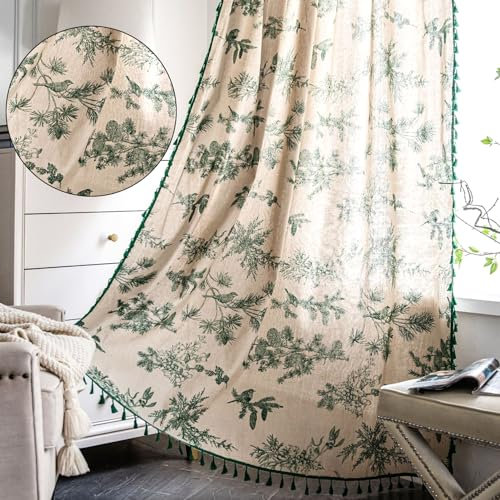 Shesyuki Boho häkeln Vorhänge, 2er Set im Landhausstil Baumwolle Spitze Vorhänge mit Quasten, häkeln Stricken Vorhänge für Wohnzimmer, Schlafzimmer, im Freien(Green Flower)
