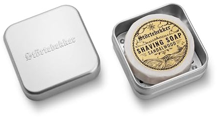 Störtebekker jabón de afeitar y juego de jabón - Juego de jabón de aluminio con jabón de afeitar en diferentes variantes - Jabón de afeitar vegano hecho a mano en fábrica de jabón (Sándalo)
