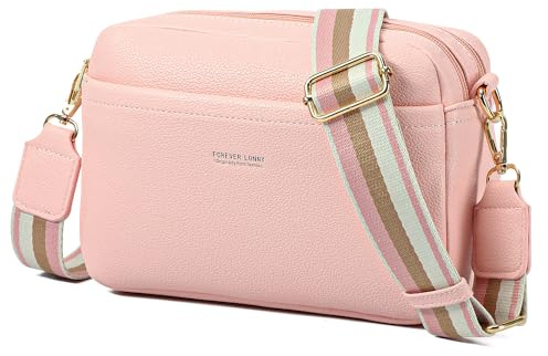 AIFILLE Bolso bandolera de piel sintética para mujer, bolso pequeño para teléfono con correa de hombro ancha desmontable y 2 compartimentos con cremallera, Pink