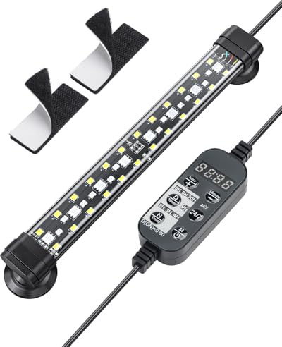 Pawfly 20 cm LED Lampe Aquarium Lampe d'aquarium submersible avec minuterie marche/arrêt automatique, éclairage RGB LED bleu et blanc changeant de couleur pour aquariums