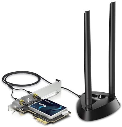 HCX Tylogy WiFi 6 Carte WiFi PCIe AX3000Mbps PCIe, Bluetooth 5.2, Bi-Bandes 5GHz/2.4GHz, WPA3, Double Antenne à Base magnétique, Intel AX200 160MHz, Compatible Windows 10/11