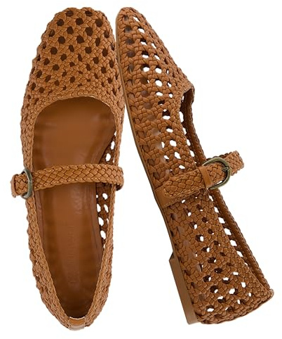 CUSHIONAIRE Scarpe Basse da Donna Weston in Tessuto Mary Jane + Memory Foam, Ampie larghezze Disponibili, Tessuto Cognac, 37.5 EU