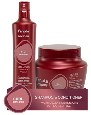 Fanola Wonder Curl, Shampoo per Capelli Ricci e Ondulati + Fanola Wonder Curl Maschera per Capelli Ricci e Ondulati, 500 ml